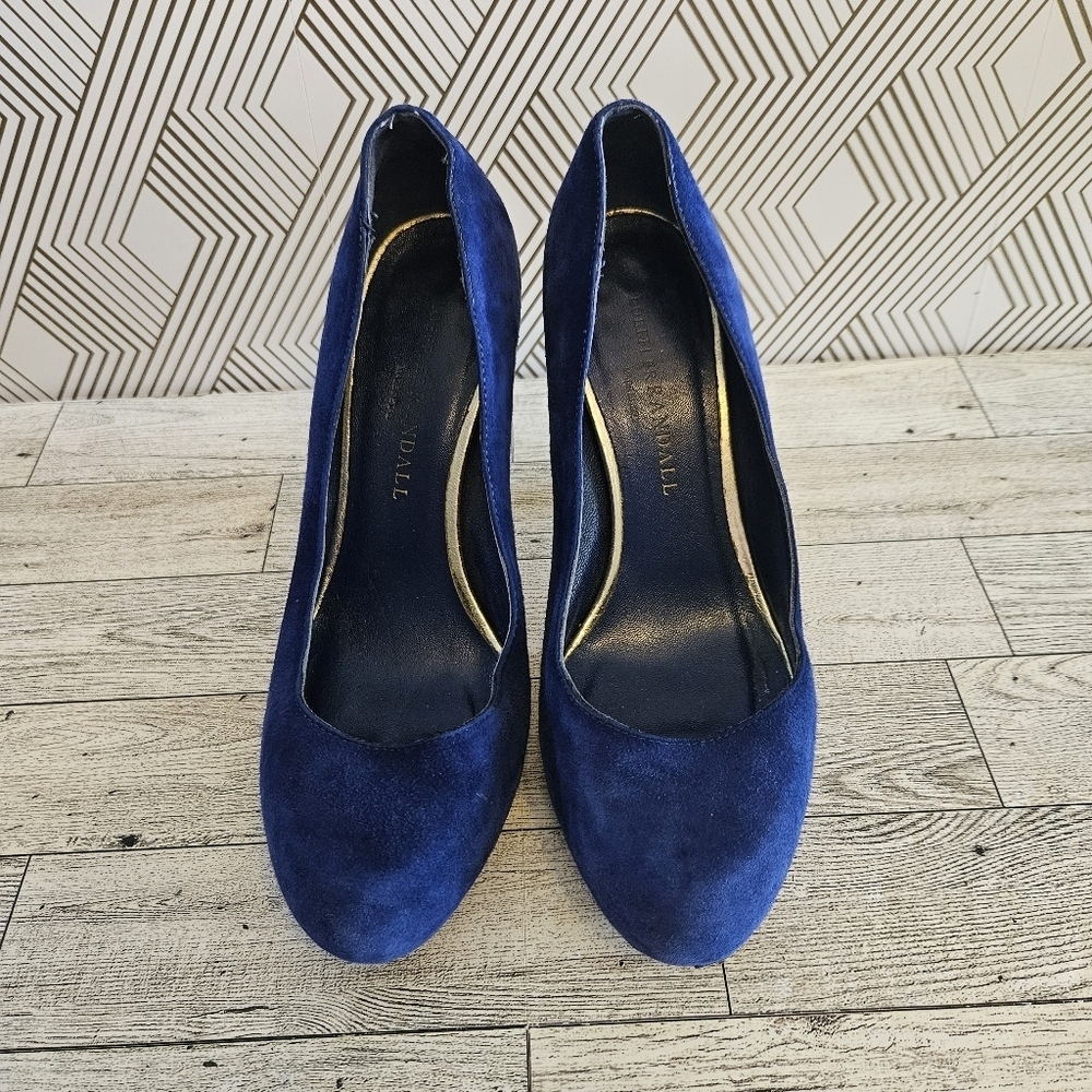 LOEFFLER RANDALL Suede High Wooden Heels Blue Size 6.5B - Picture 3 of 9